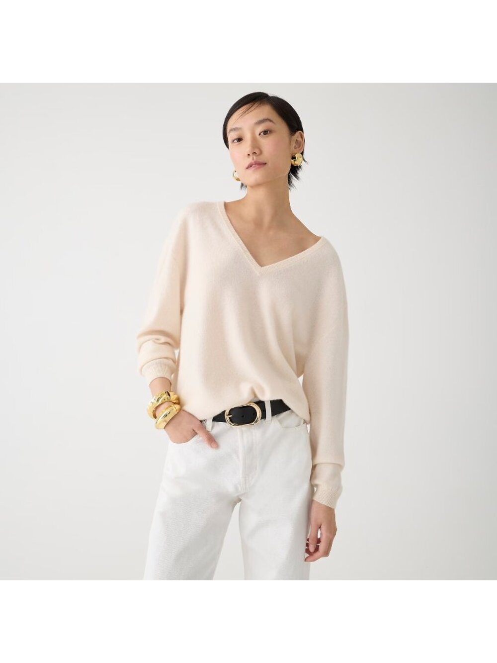NWT J.Crew Cashmere Relaxed V-neck Sweater Heather Muslin Oversize Pullover XL